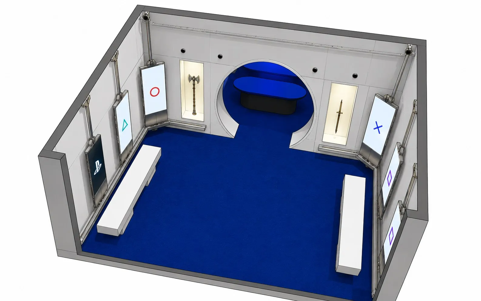 Propuesta de diseño 3D del showroom de Sony PlayStation