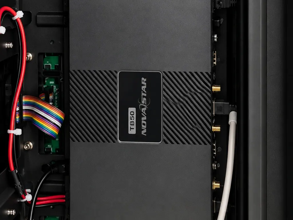 Controlador NovaStar TB50 instalado dentro del mueble