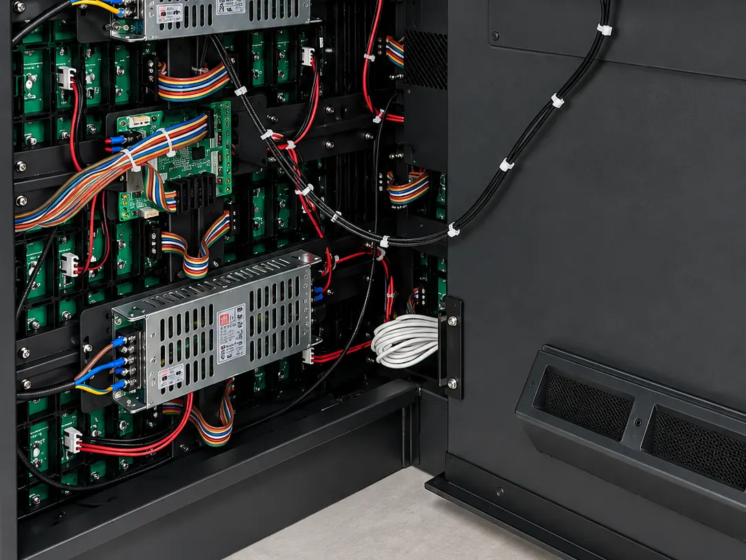 Receiving cards y cableado interno de la pantalla LED
