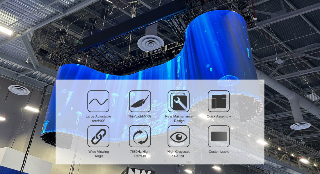 Pantalla LED flexible Serie S instalación interior forma cilindro
